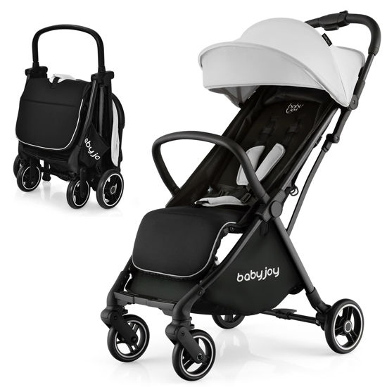 Picture of BABY JOY Lightweight Baby Stroller, Compact Travel Stroller for Airplane, Infant Toddler Stroller w/Adjustable Backrest & Canopy, Storage Basket, Self Standing Gravity Fold, Aluminium Frame (Gray)