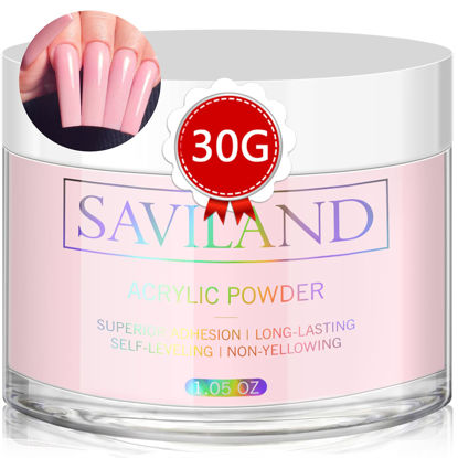 Picture of Saviland Pink Acrylic Powder - 30g Professional Colored Acrylic Nail Powder for Acrylic Nails Extension, 3D Nail Art Acrylic Polymer Powder, No Need Nail Lamp