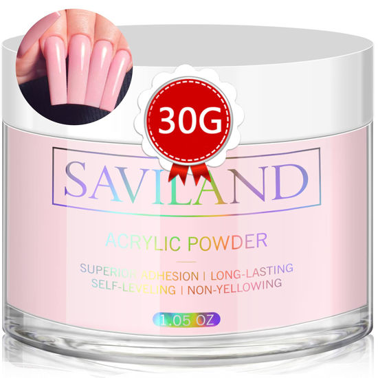 Picture of Saviland Pink Acrylic Powder - 30g Professional Colored Acrylic Nail Powder for Acrylic Nails Extension, 3D Nail Art Acrylic Polymer Powder, No Need Nail Lamp