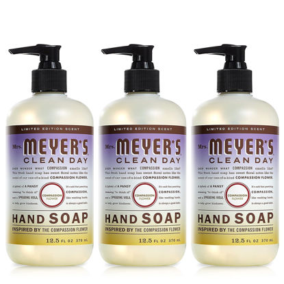 Picture of MRS. MEYER'S CLEAN DAY Hand Soap, Made with Essential Oils, Biodegradable Formula, Compassion Flower, 12.5 fl. oz - Pack Of 3
