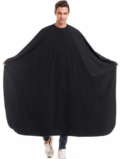 Picture of izzycka Nylon Barber Cape 64"x56" Waterproof Salon Large Hair Cutting Cape Haircut Cape for men With Adjustable Snap Closure Color Capes Professional Stylist Hairdresser apron adults Black