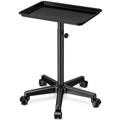 Picture of DEER BEAUTY Salon Tray on Wheels - Premium Aluminum Tattoo Tray Rolling Trolley - Adjustable Salon Service Rolling Tray Hairdresser Cart with Clinic Spa Rolling Tray Wheels (Black)