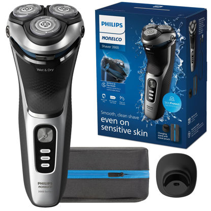 Picture of Philips Norelco Shaver 3900, Rechargeable Wet & Dry Electric Shaver with Pop-up Trimmer, Charging Stand, Travel Storage Pouch, Protective Cap, Space Gray, S3341/92