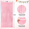 Picture of Pastel Pink Metallic Tinsel Foil Fringe Curtains, 2 Pack 3.3x8.3 Feet Streamer Backdrop Curtains for Birthday Party Decorations, Halloween Decor, Foil Curtain Backdrop for Bachelorette Party