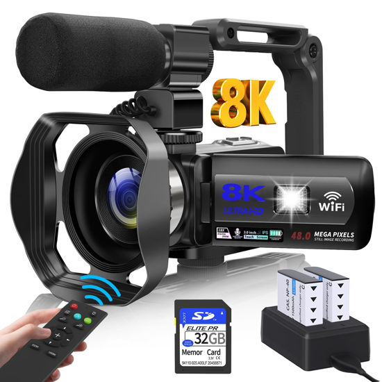 Picture of WIKICO Video Camera, 8K Camcorder 48MP Vlogging Camera for YouTube 18X Digital Zoom 3” Touch Screen with WiFi, External Mic, Fill Light, Remote Control, 32GB SD Card & 2 Batteries