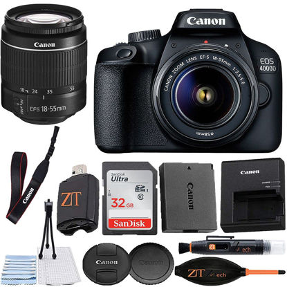 Picture of Canon EOS 4000D / Rebel T100 DSLR Camera 18-55mm Zoom Lens + ZeeTech Accessory Bundle with SanDisk 32GB Memory Card, Cleaning Starter Kit, High Speed Memory Card Reader (Renewed)