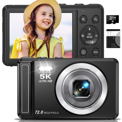 Picture of 5K Digital Camera - 72MP UHD Digital Cameras for Photography - Autofocus Point and Shoot Small Camera with Flash for Kids - 2.8 Inch Screen Compact Portable Vlogging Camera with 16X Zoom, 32GB SD Card