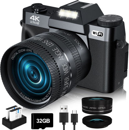Picture of 2024 Upgrade VJIANGER Digital Camera for Photography 4K 56MP Vlogging Camera for YouTube with WiFi, 180° Flip Screen, 16X Digital Zoom, 52mm Lens, 2 Batteries, 32GB Micro SD Card(Black)