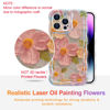 Picture of EYZUTAK Case for iPhone 14 Pro Max, Colorful Retro Oil Painting Printed Flower Laser Glossy Pattern Cute Curly Wave Edge Exquisite Stylish Durable TPU Protective Phone Cover for Girls Women-Green