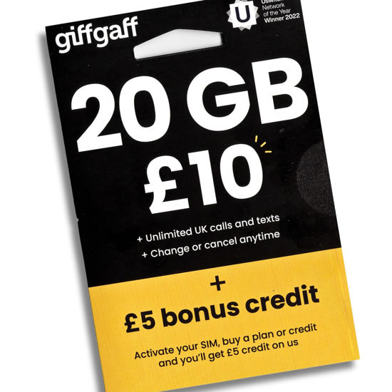 Picture of GiffGaff United Kingdom PAYG SIM Card for Visiting UK & Europe w/ 5￡Bonus, Activate While in U.S., 12￡ for Unlimited SMS/Calls and 12GB Data [for Unlocked Phones]