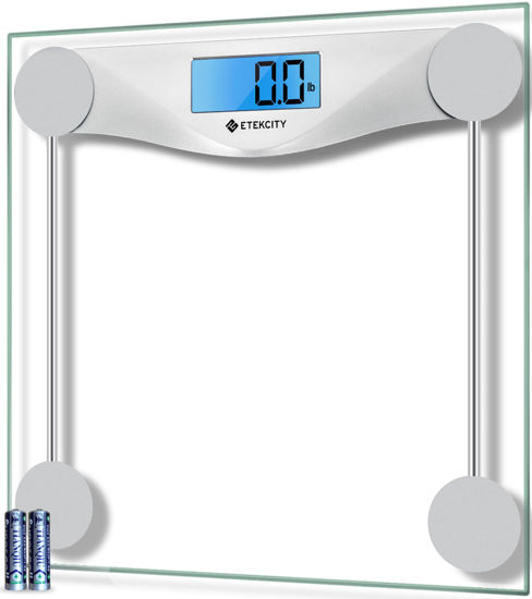 Picture of Etekcity Digital Body Weight Bathroom Scale, Large Blue LCD Backlight Display, High Precision Measurements,6mm Tempered Glass, 400 Pounds