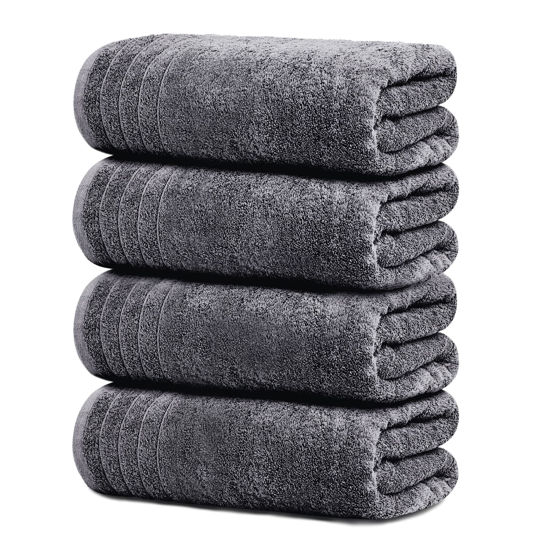 Picture of Tens Towels Pack of 4 Extra Large Bath Towels 30 x 60 Inches, 100% Cotton, Larger & Lighter Weight, Quicker to Dry, Super Soft and Absorbent, Perfect for Bathroom, Dark Grey