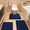 Picture of ACCUMTEK Striped Navy Blue Bathroom Rug Set 3 Pieces Ultra Soft, Non Slip Chenille Toilet Mat, Absorbent Plush Shaggy Bath Mats for Bathroom, Bedroom, Kitchen