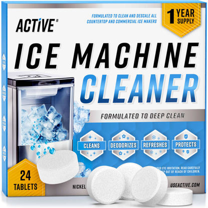 Picture of ACTIVE Ice Machine Cleaner Maker Descaler - 24 Clean Tablets Compatible with Frigidaire, Opal, GE Profile, Kitchenaid, Nickel Safe Scale Remover for Countertop, Nugget Ice Makers - Bulk 1 Year Supply