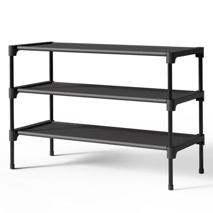 Picture of Kitsure Shoe Rack - Premium Non-Woven Shoe Rack Shelf, Shoe Organizer for Closet, Entryway, Garage & Corridor, Sturdy & Durable Long Stackable Shoe Shelves, Medium, Black