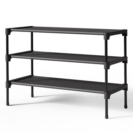 Picture of Kitsure Shoe Rack - Premium Non-Woven Shoe Rack Shelf, Shoe Organizer for Closet, Entryway, Garage & Corridor, Sturdy & Durable Long Stackable Shoe Shelves, Medium, Black
