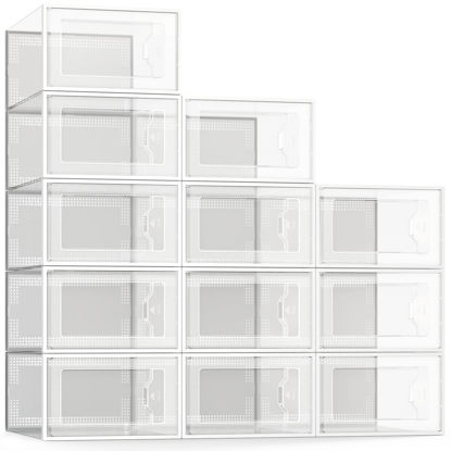Picture of SEE SPRING Large 12 Pack Shoe Storage Box, Clear Plastic Stackable Shoe Organizer for Closet, Space Saving Foldable Shoe Rack Sneaker Container Bin Holder