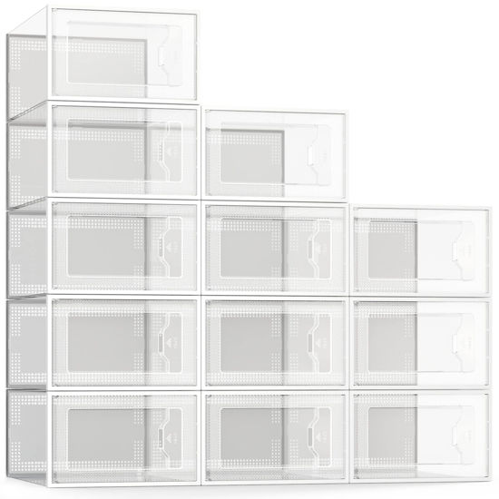 Picture of SEE SPRING Large 12 Pack Shoe Storage Box, Clear Plastic Stackable Shoe Organizer for Closet, Space Saving Foldable Shoe Rack Sneaker Container Bin Holder