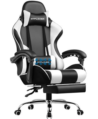 Picture of GTPLAYER Gaming Chair, Computer Chair with Footrest and Lumbar Support, Height Adjustable Game Chair with 360°-Swivel Seat and Headrest and for Office or Gaming (White)