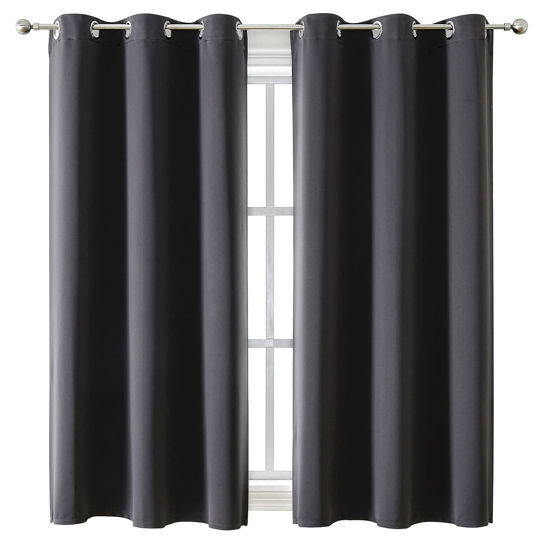 Picture of ChrisDowa Grommet Blackout Curtains for Bedroom and Living Room - 2 Panels Set Thermal Insulated Room Darkening Curtains (Dark Grey, 42 x 63 Inch)