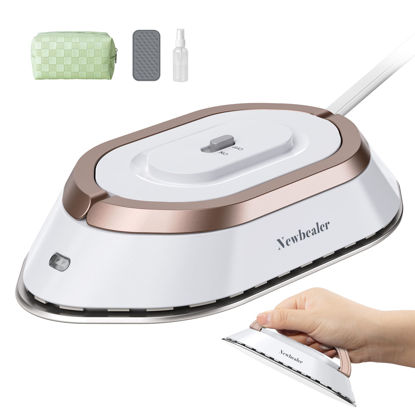 Picture of Newbealer Travel Iron with Dual Voltage - 120V/220V Mini Dry Iron for Clothes (No Steam), Non-Stick Ceramic Soleplate, 302℉ Heat Press Machine for Quilting & Sewing, 0.95lbs Lightly (Gold)