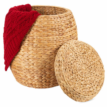 Picture of Best Choice Products Vintage Multipurpose Hyacinth Storage Basket, Plant Décor, Handwoven Organizer Tote for Bedroom, Living Room, Bathroom, w/Lid - Natural