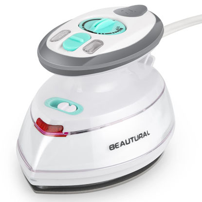 Picture of BEAUTURAL Mini Travel Steam Iron for Clothes with Dual Voltage, Non-Stick Soleplate, Anti-Slip Handle, Ideal for Sewing, Quilting and Handcraft