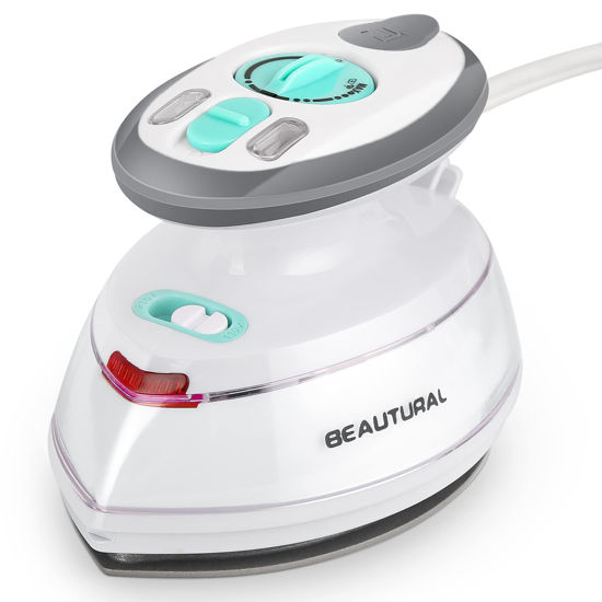 Picture of BEAUTURAL Mini Travel Steam Iron for Clothes with Dual Voltage, Non-Stick Soleplate, Anti-Slip Handle, Ideal for Sewing, Quilting and Handcraft