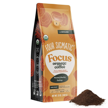 Picture of Four Sigmatic Focus Mushroom Coffee | Organic Ground Coffee with Lion's Mane Mushroom and Chaga for Better Focus and Immune Support | 12oz Bag