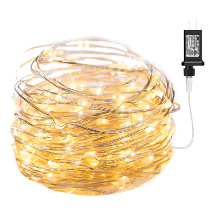 Picture of Minetom Fairy Lights Plug in, 33Ft 100 LEDs Waterproof Silver Wire Firefly Lights, Adaptor Included, Starry String Lights for Wedding Indoor Outdoor Christmas Patio Garden Decoration, Warm White
