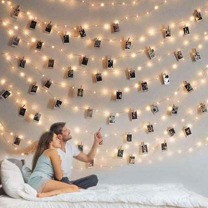 Picture of BRYUBR Photo Clip String Light - 33Ft 100LED Fairy Lights with Clips for Pictures with Timer, Photo Light with 50 Clear Clips for Bedroom Christmas Wedding Décor