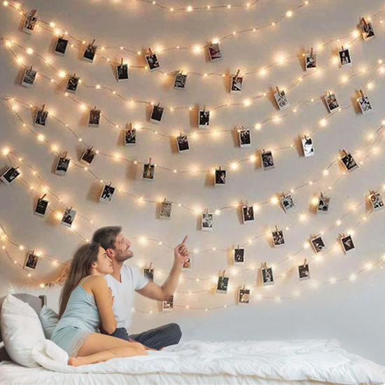 Picture of BRYUBR Photo Clip String Light - 33Ft 100LED Fairy Lights with Clips for Pictures with Timer, Photo Light with 50 Clear Clips for Bedroom Christmas Wedding Décor