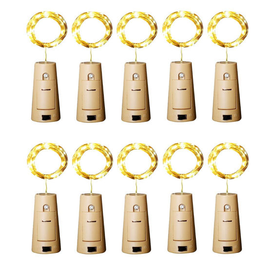 Picture of Aluan Wine Bottle Lights with Cork, 12 LED 10 Pack Fairy / String Lights Waterproof Battery Operated for Jar Party Wedding Christmas Festival Bar Decoration, Warm White
