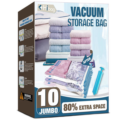 Picture of HIBAG Vacuum Storage Bags, 10 Jumbo Space Saver Vacuum Seal Bags, Space Bags, Vacuum Sealer Bags for Clothes, Comforters, Blankets, Bedding (10J)