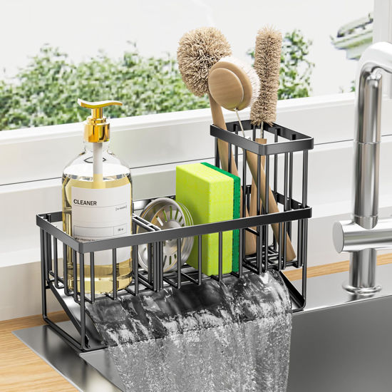Picture of Cisily Sink Caddy, Sponge Holder for Kitchen Sink, Kitchen Sink Organzier with High Brush Holder, Rustproof Stainless Kitchen Gadgets Sink Accessories, Organizadores de Cocina, Patent 1038566S