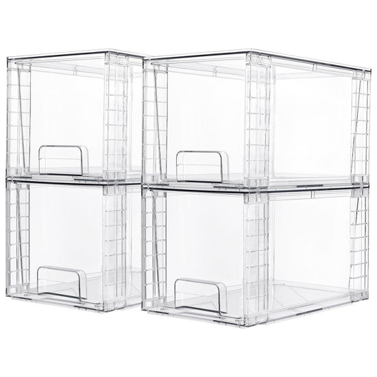 Picture of Vtopmart 4 Pack Large Stackable Storage Drawers,Easily Assemble Acrylic Bathroom Closet Undersink Organizers and Storage,Plastic Bins for Kitchen Cabinets,Pantry,Makeup,Medicine Organization