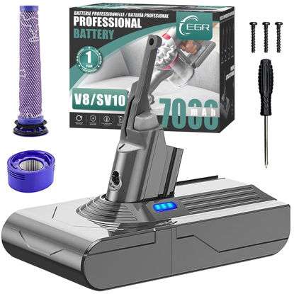 Picture of EGR Upgraded 7000mAh V8 Battery Replacement Compatible with Dyson V8 Animal Battery Replacement V8 Absolute V8 Motorhead V8 Fluffy SV10 Carbon Fiber Vacuum Cleaner 2 Filters and 3 Screws Included