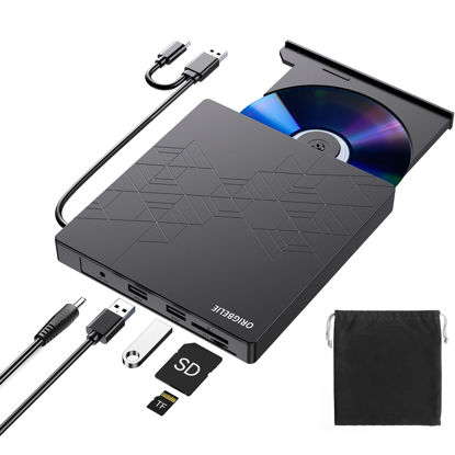 Picture of ORIGBELIE External DVD Drive, CD Drive USB 3.0 Typle C CD/DVD ROM +/-RW Adapter with USB Port DVD Burner for Laptop PC Desktop Computer, Optical Disk Drive CD Player Compatible with Mac Windows Linux