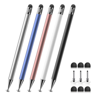 Picture of Stylus (5 Pcs), 2-in-1 Stylus Pen for Touch Screen, High Precision and Sensitivity, Suitable for iPhone/ipad/Android Tablets, Compatible with All Touch Screens (Black/White/Blue/Rose Gold/Silver)