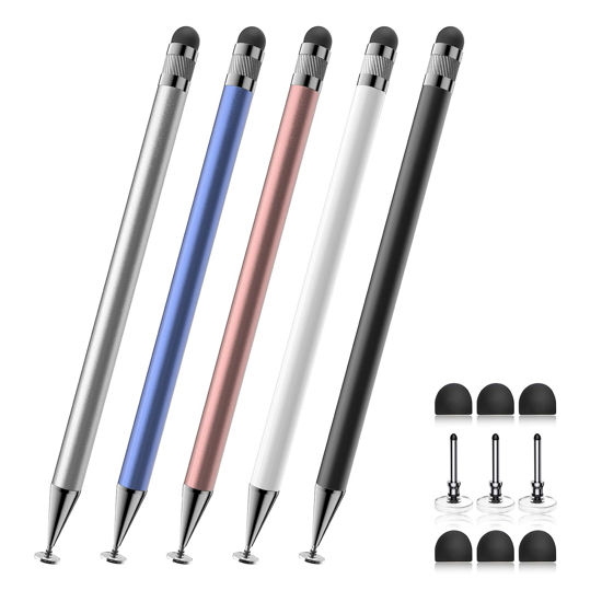 Picture of Stylus (5 Pcs), 2-in-1 Stylus Pen for Touch Screen, High Precision and Sensitivity, Suitable for iPhone/ipad/Android Tablets, Compatible with All Touch Screens (Black/White/Blue/Rose Gold/Silver)