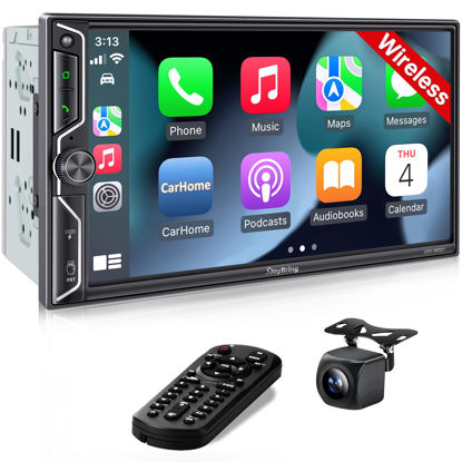 Picture of [QLED Screen Upgrade] Double Din Car Stereo with Wireless Apple CarPlay and Android Auto, Bluetooth, 4.2-Channel Audio Output, MirrorLink, 7" HD QLED Touchscreen, Backup Camera, AM/FM Car Radio