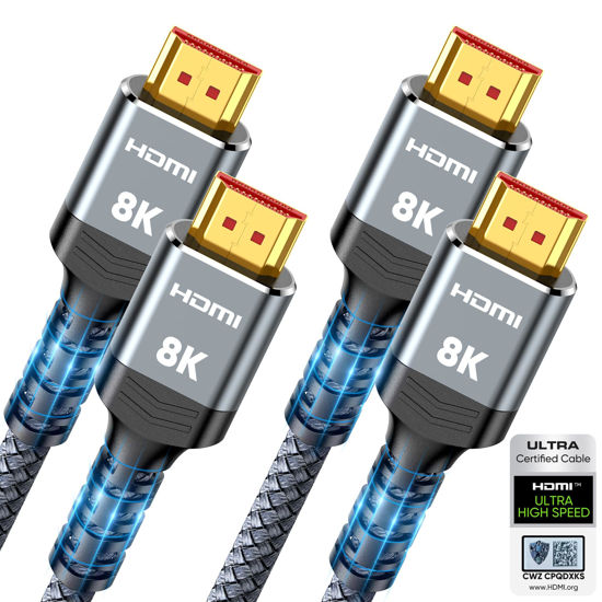 Picture of 10K 8K HDMI 2.1 Cable 2-Pack 6.6FT, Highwings Certified 48Gbps Ultra High Speed Slim HDMI Cord,Support 4K@120Hz 8K@60Hz, HDCP 2.2&2.3, Dynamic HDR,eARC,DTS:X, Compatible with Roku TV/HDTV/PS5/Blu-ray