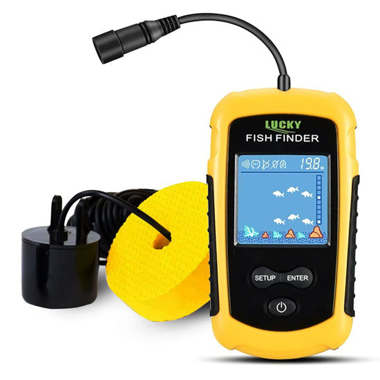 Picture of LUCKY Kayak Portable Fish Depth Finder Water Handheld Fish Finder Sonar Castable Kayak Boat Fishfinder Transducer Fishing LCD Display FFC1108
