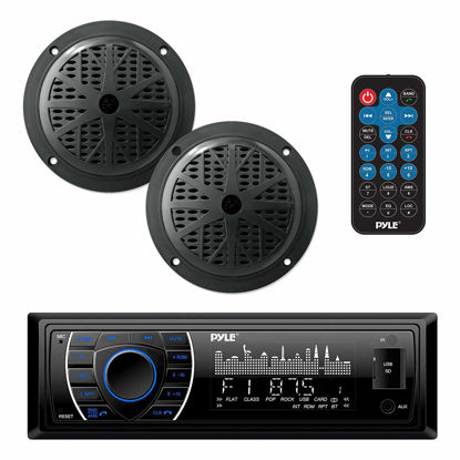 Picture of Pyle Marine Headunit Receiver Speaker Kit - In-Dash LCD Digital Stereo Built-in Bluetooth & Microphone w/ AM FM Radio System 5.25’’ Waterproof Speakers (2) MP3/SD Readers & Remote Control-PLMRKT46BK