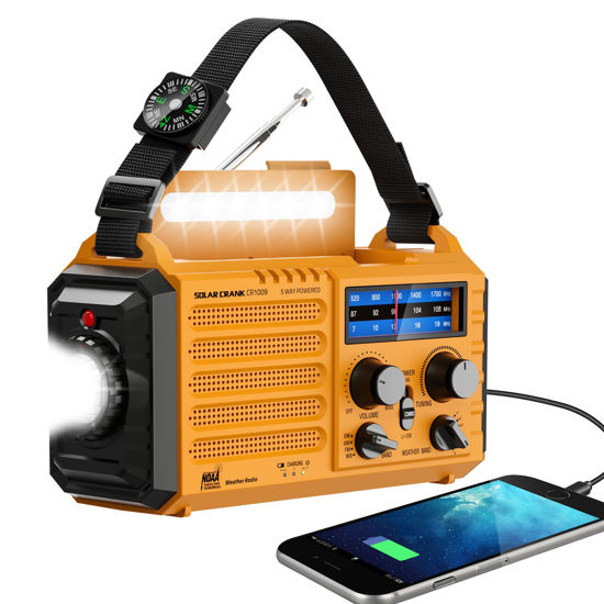 Picture of Emergency Radio with NOAA Weather Alert, Portable Solar Hand Crank AM/FM Radio for Survival,Rechargeable Battery Powered Radio,USB Charger,Flashlight,Reading Lamp,for Home Outdoor