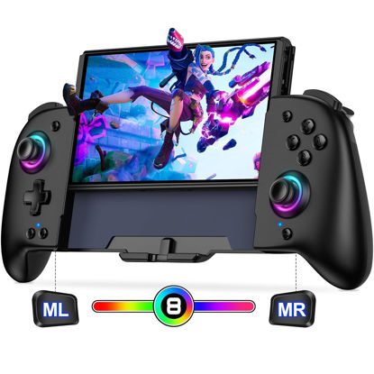Picture of Spican Switch Controllers for Nintendo Switch/Switch OLED Controller, Switch Wireless Pro Controller One-Piece Joypad, Full-Size Ergonomic Handheld Mode Controller with Battery/RGB/Turbo/Programming(Black)