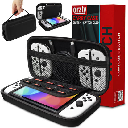 Picture of Orzly Carry Case Compatible with Nintendo Switch and New Switch OLED Console - Black Protective Hard Portable Travel Carry Case Shell Pouch with Pockets for Accessories and Games