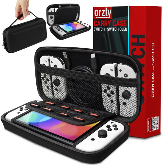 Picture of Orzly Carry Case Compatible with Nintendo Switch and New Switch OLED Console - Black Protective Hard Portable Travel Carry Case Shell Pouch with Pockets for Accessories and Games