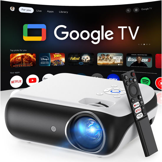 Picture of HAPPRUN Projector, Google TV Projector with WiFi and Bluetooth, 4K Support, Netflix-Licensed, HDR 10+, Native 1080P Outdoor Movie Projector, Smart Home Theater Projector Support Google Cast & Airplay