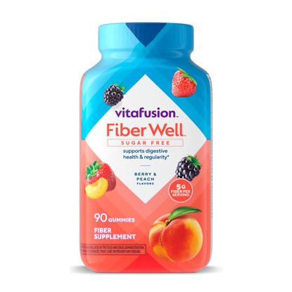 Picture of Vitafusion Fiber Well Sugar Free Fiber Gummies Supplement, Peach, Strawberry, And Blackberry Flavored Supplements, 90 Count